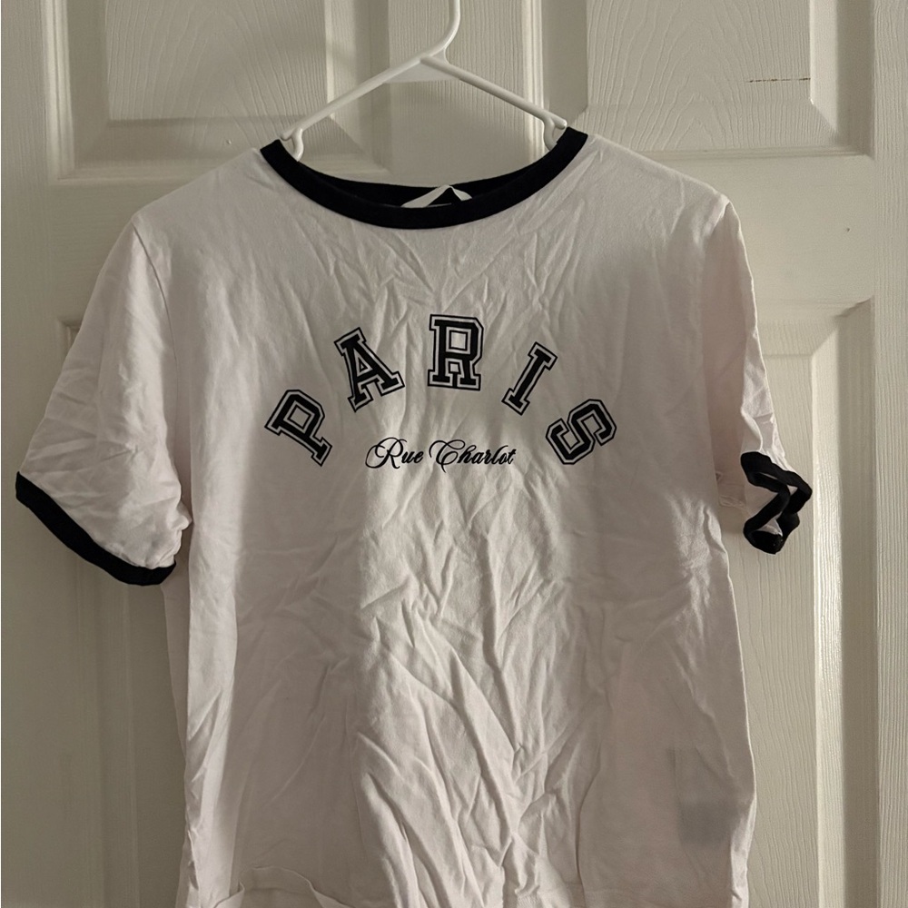 H&M White and Black Paris Tee